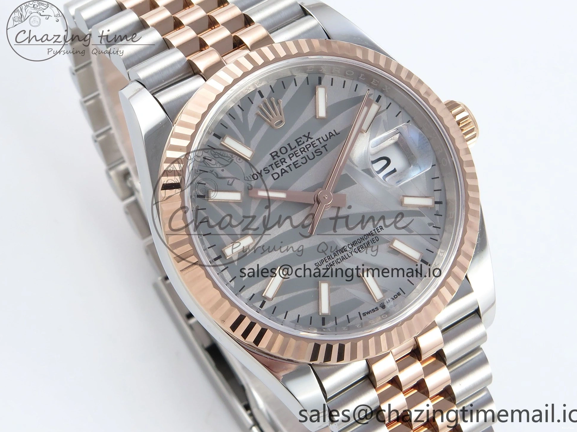 MiroTime 0408 DateJust 36 126231 EWEF Best Edition Silver Leaf Dial Stick Marker on SS RG Jubilee Bracelet A TopPick 596